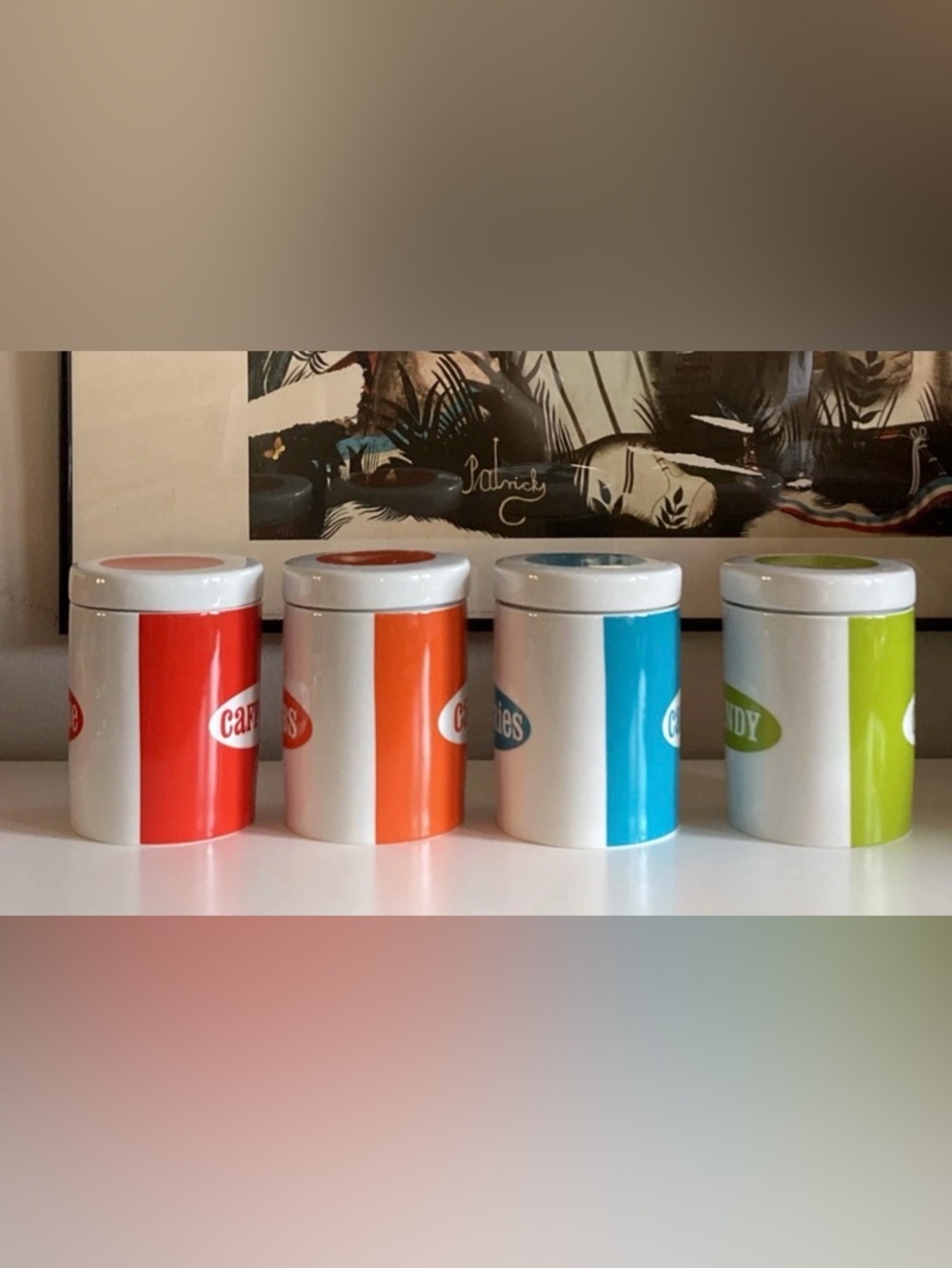 Jonathan Adler Ceramic Jar 4 with Lids Candy Calories Carbs Caffeine vice - Picture 3 of 3